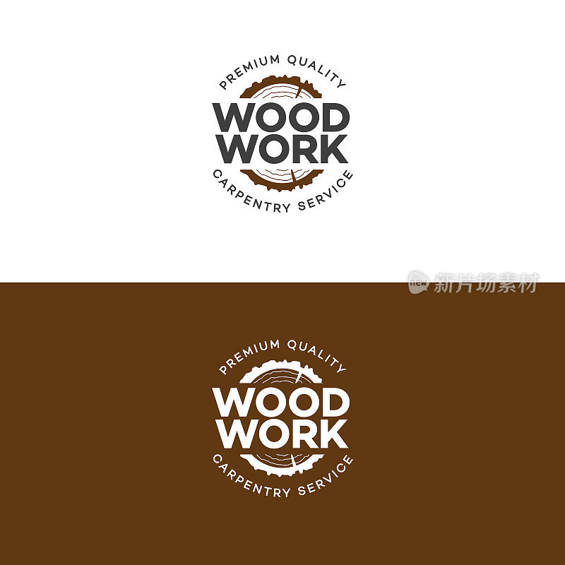 套木材工作标志与锯木孤立的背景为木材大师
