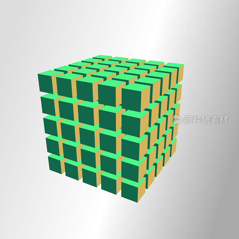 5x5x5的立方体，125个实心立方体。与视角。
