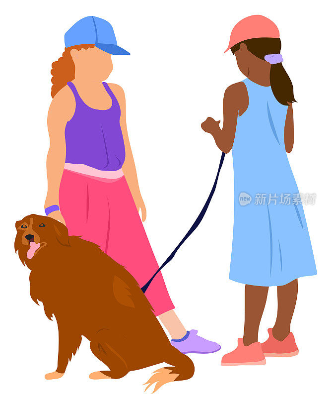 女孩和他们的宠物狗布朗
