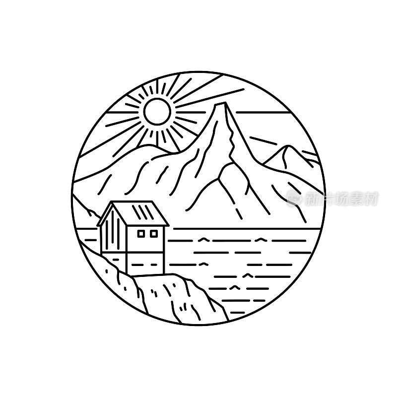 Stetind挪威国家山单线艺术，贴片徽章设计，徽章设计，t恤设计