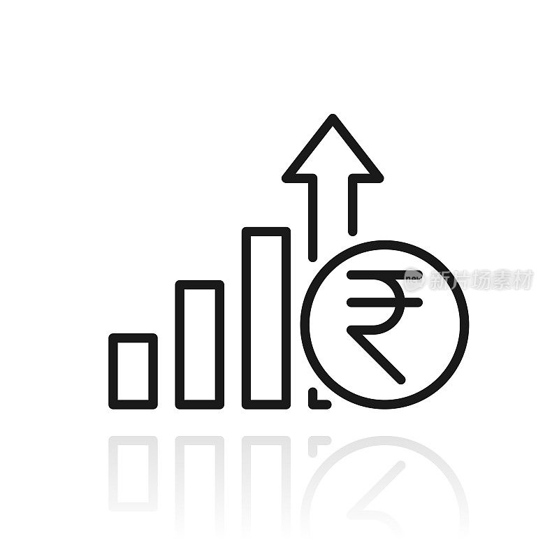 印度卢比加息。白色背景上反射的图标