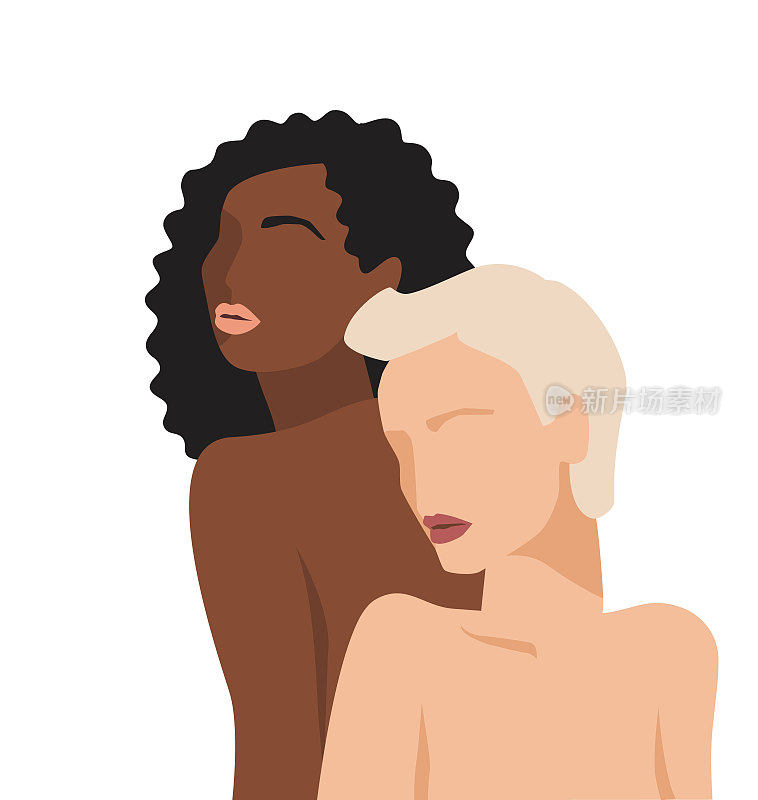 不同肤色的抽象女性的孤立矢量插图。为自由、独立、平等而奋斗。国际妇女节的概念和其他