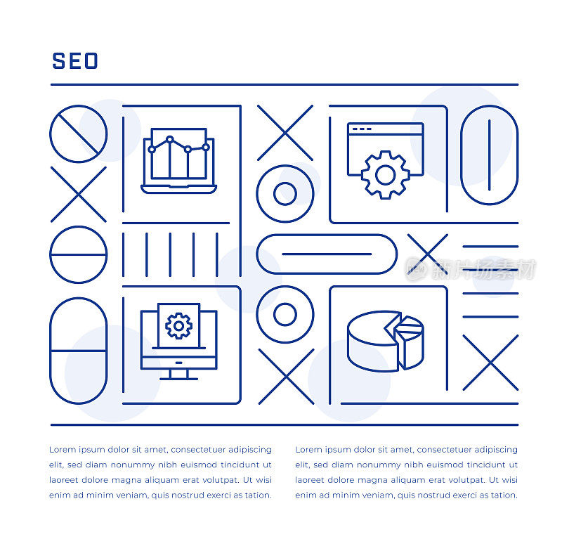 Seo网页横幅设计与市场分析，自动化，市场，应用程序开发线图标
