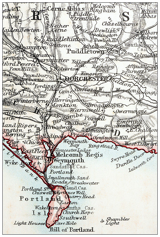 多塞特，波特兰岛地区，韦茅斯的地图
