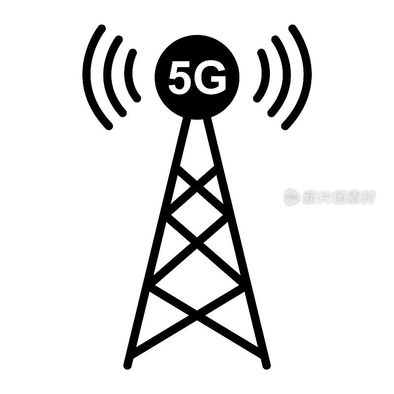 信号塔图标，无线技术网络标志，天线波无线电矢量插图