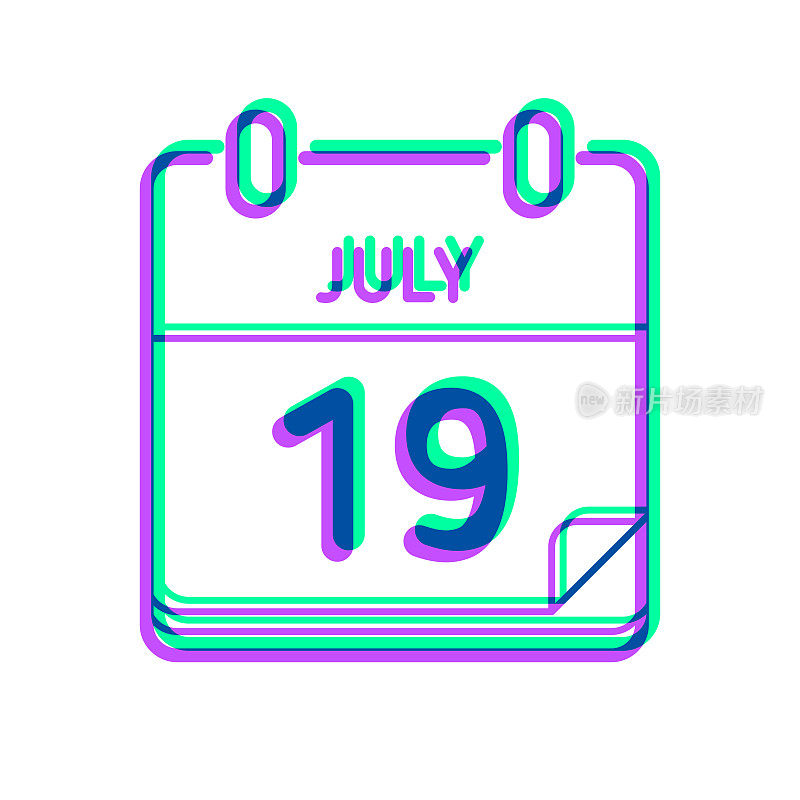 7月19日。图标与两种颜色叠加在白色背景上