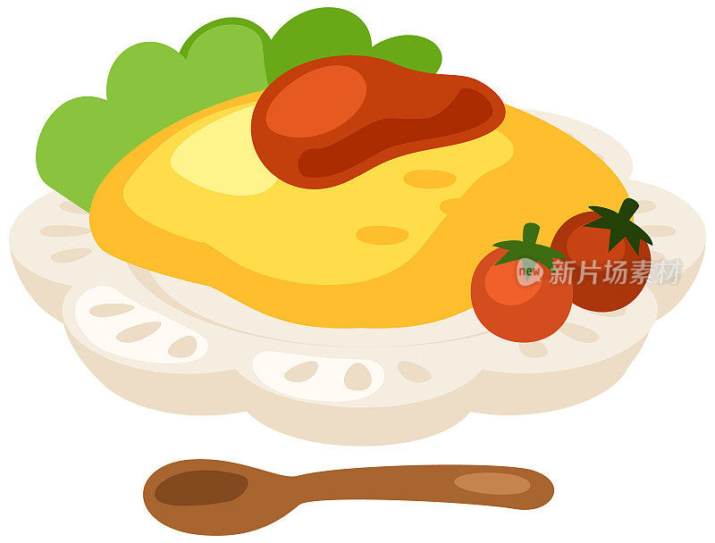 omelette_Colon和可爱的简单菜肴矢量插图。这是一个用冒号和可爱的触摸绘制的变形插图。这是一系列看起来很美味的菜肴。