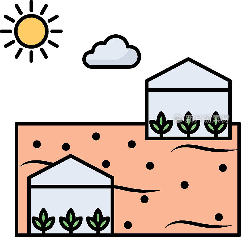 概念，环状温室矢量图标设计，智能农业标志，电子农业标志，数字农业革命库存插图，塑料隔热隧道