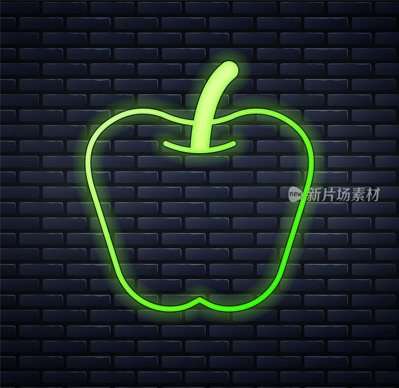 发光的霓虹苹果图标孤立的砖墙背景。多余的体重。健康饮食菜单。健身减肥苹果。向量
