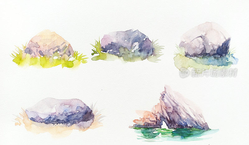 水彩画岩石