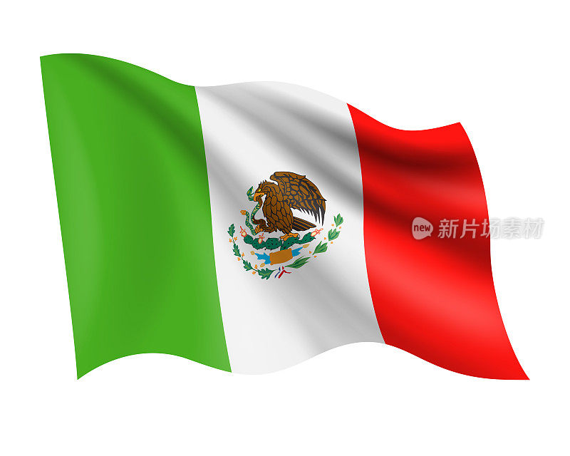 墨西哥-矢量挥舞现实的旗帜。白色背景上的墨西哥国旗