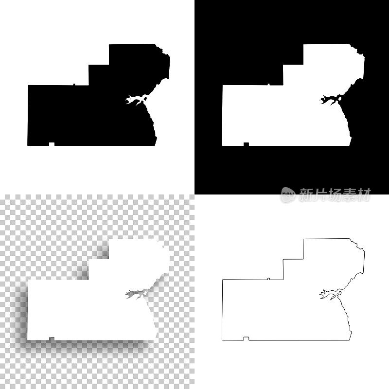 佛罗里达州的格雷斯县。设计地图。空白，白色和黑色背景