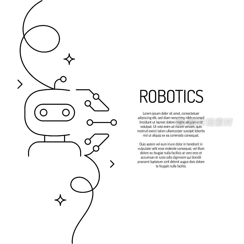 机器人图标的连续线条绘制。手绘符号矢量插图。