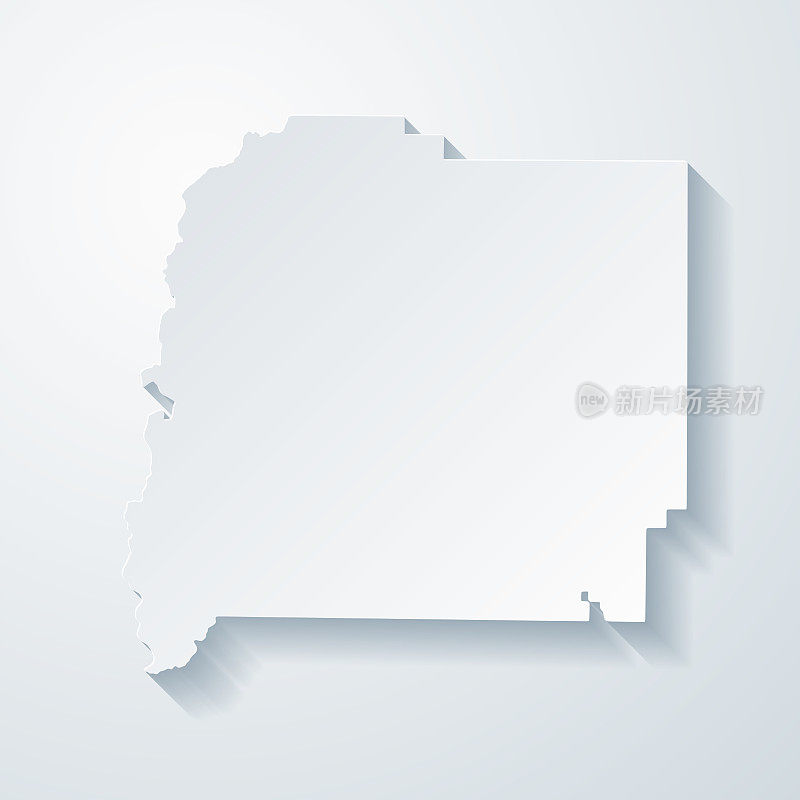 派克县，乔治亚州。地图与剪纸效果的空白背景