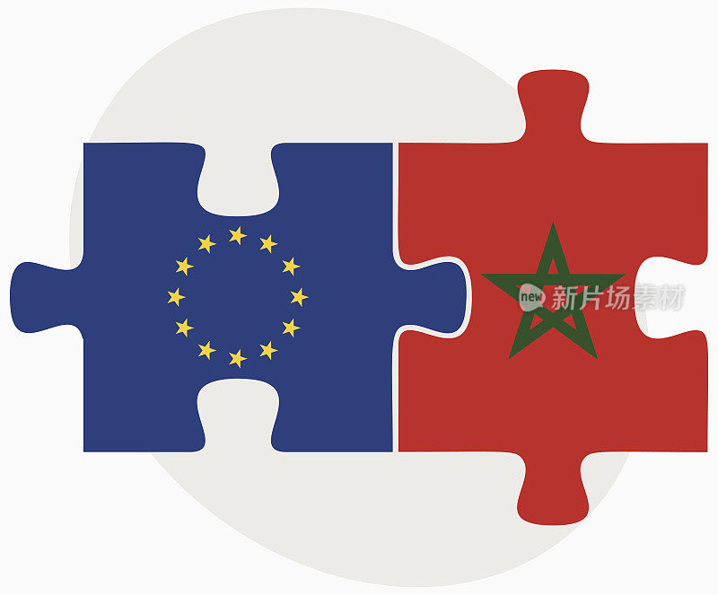 欧盟和摩洛哥国旗的拼图