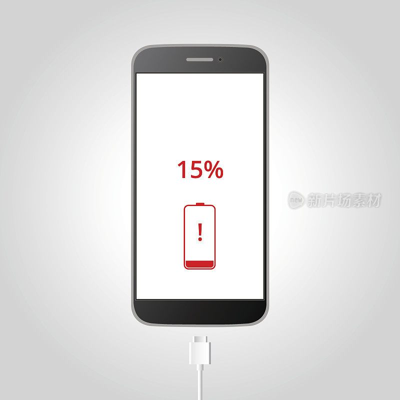 智能手机需要充电，电量不足警告，剩余15%