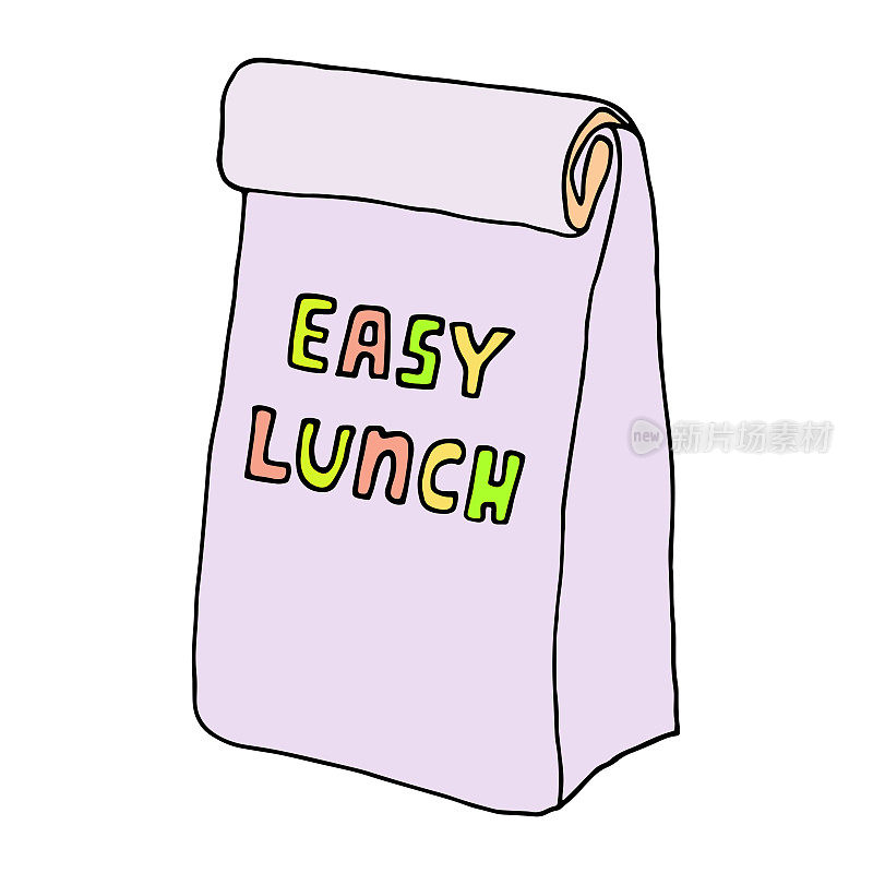 午餐袋。手绘粗糙的工艺纸食品袋。矢量插图。