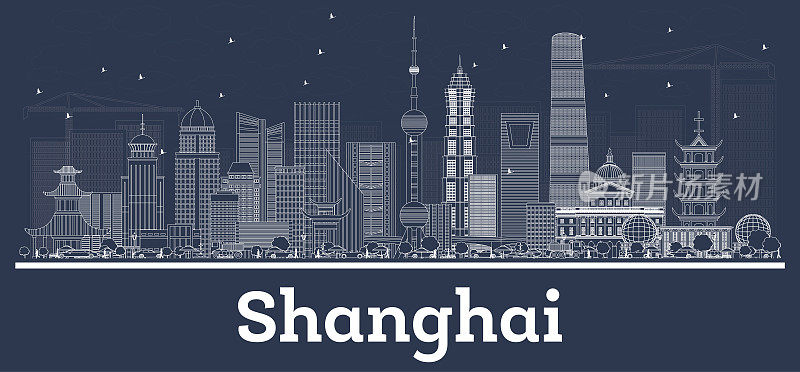 用白色建筑勾勒出中国上海城市天际线。