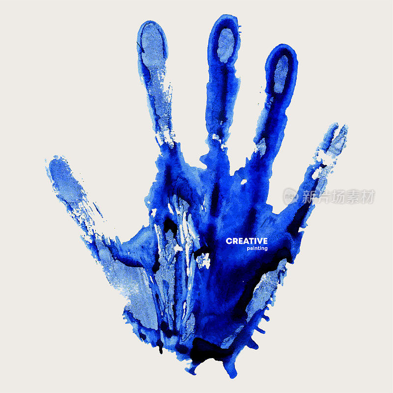 矢量水彩画人的手，蓝色的手
