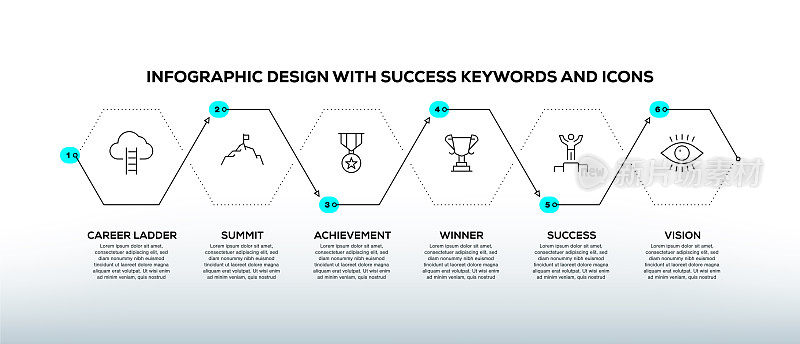 信息图表设计模板与成功的关键字和图标