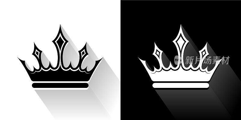 皇冠黑色和白色图标与长影子