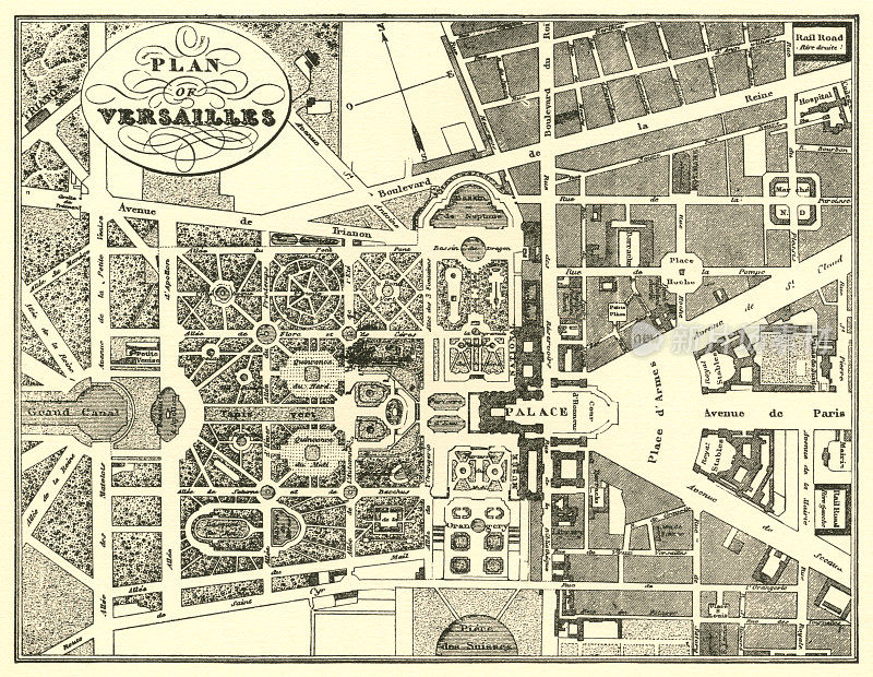 19世纪法国凡尔赛宫花园的平面图