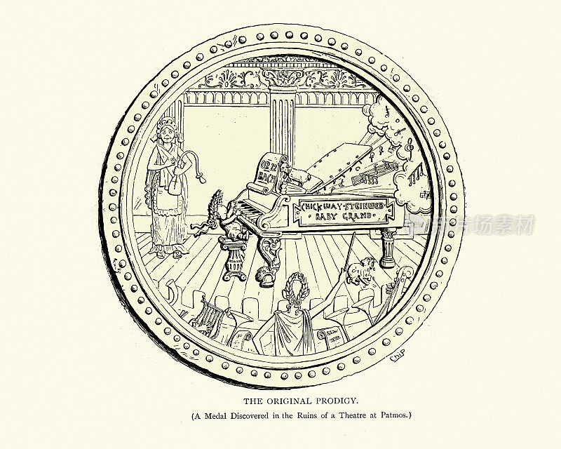 维多利亚时代的卡通,独创的神童,弹钢琴的宝贝