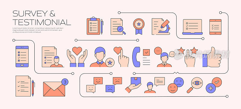 调查和感言相关的现代线风格矢量插图
