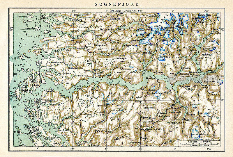 挪威索格尼峡湾地图，1898年