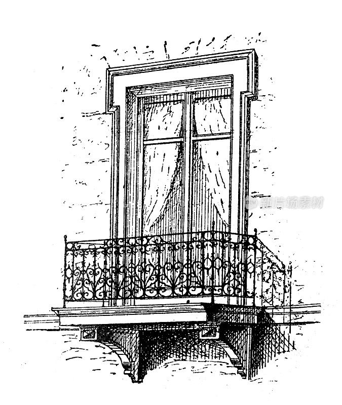 古董插图:阳台
