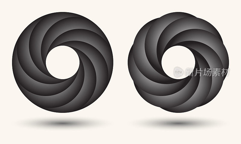 抽象背景与旋转元素。旋转的圆圈作为动态图标或标志或徽章。