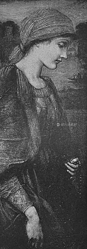 年轻女子肖像，站立，侧视