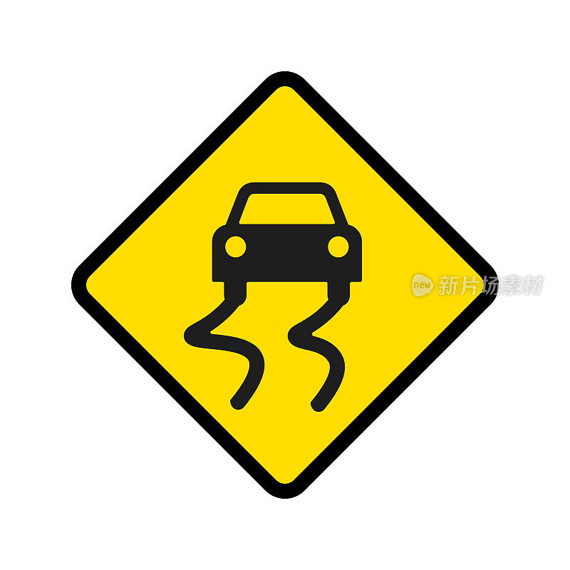 警告湿滑路面的交通标志矢量。