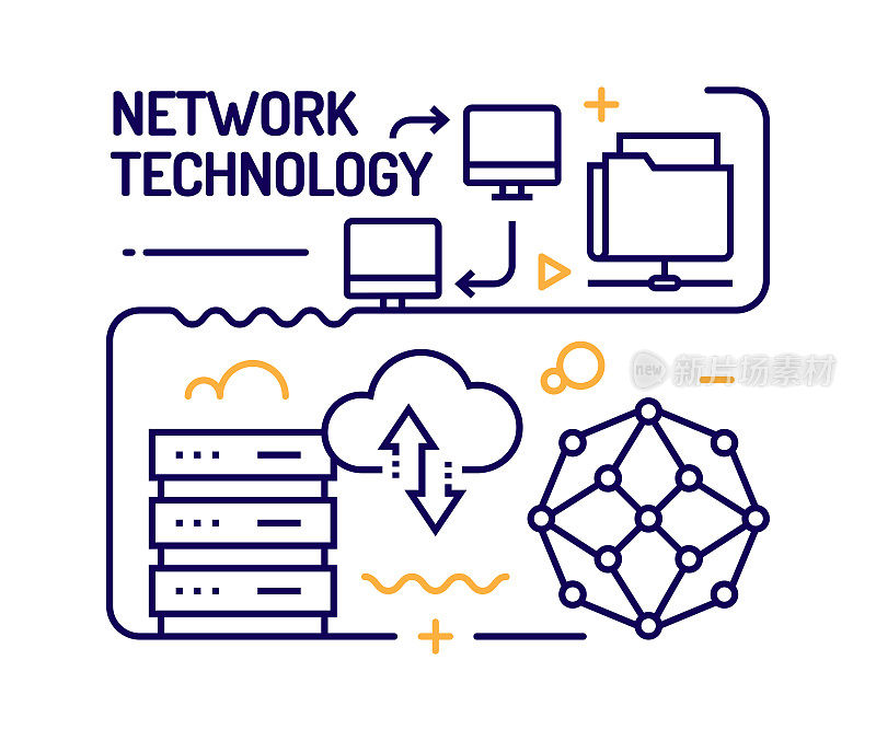 网络技术概念，线风格矢量插图