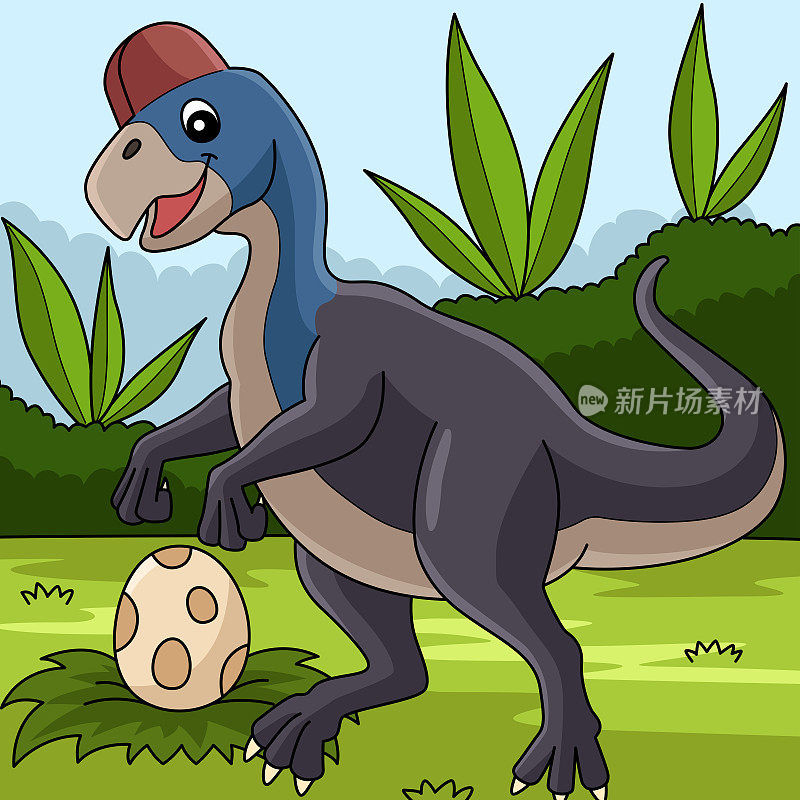 窃蛋龙恐龙彩色卡通插图