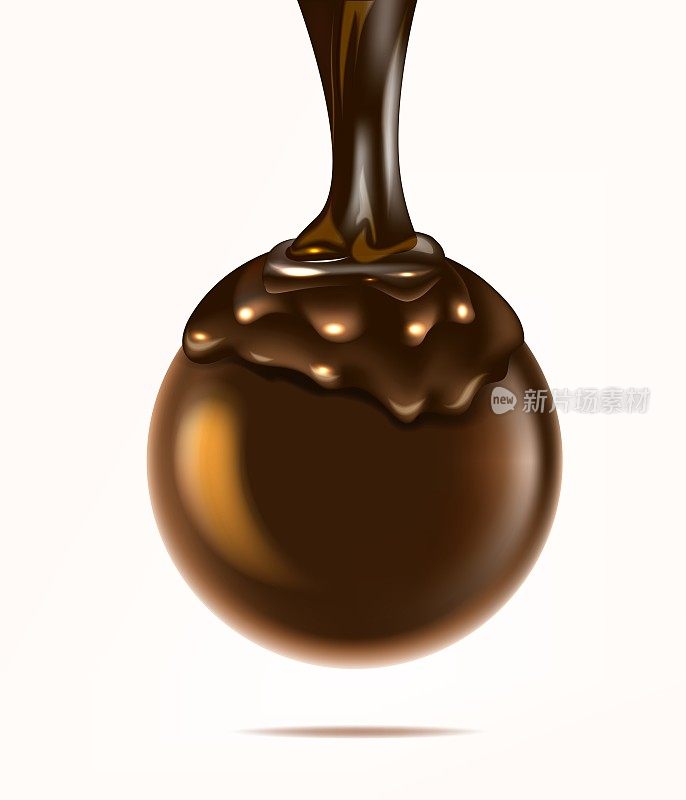 美味的巧克力流淌下来，浇头酱为甜点隔离在透明的背景，3d插图