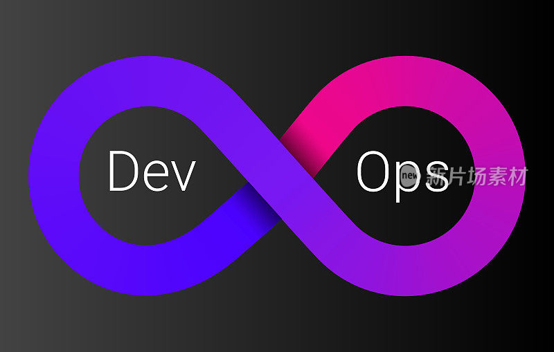 DevOps图标。软件开发-开发和IT运营-运维。环八标志为软件技术公司。梯度图标