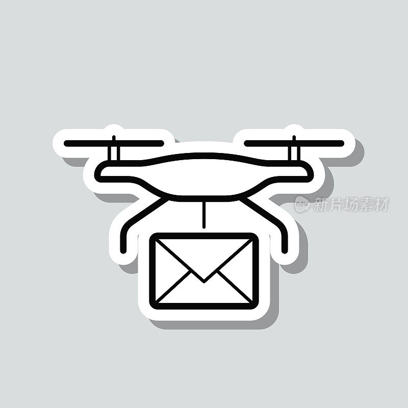 用无人机递送邮件。图标贴纸在灰色背景