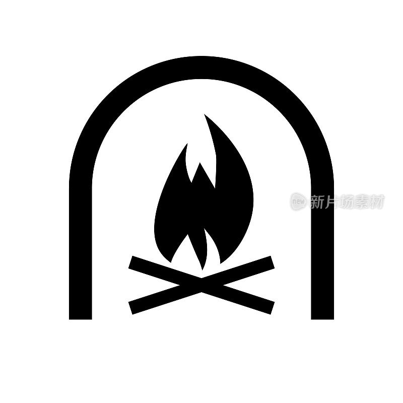 壁炉剪影图标。柴火和燃烧的火焰。向量。