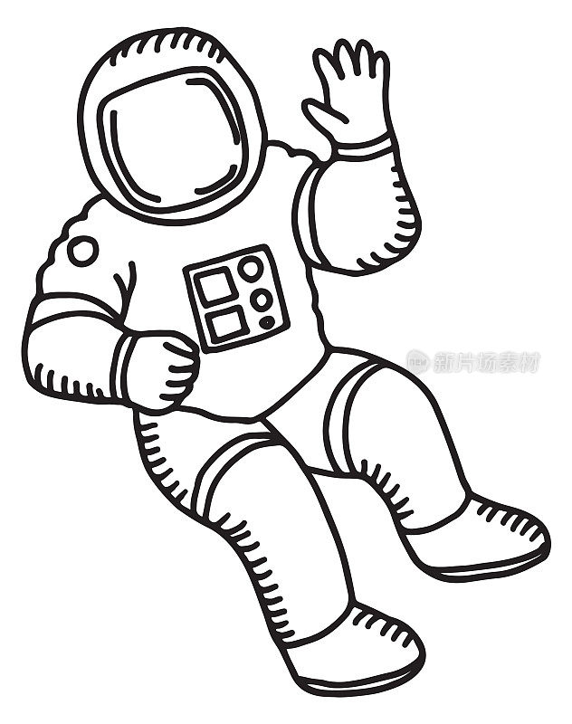 飞行宇航员涂鸦。手绘太空服