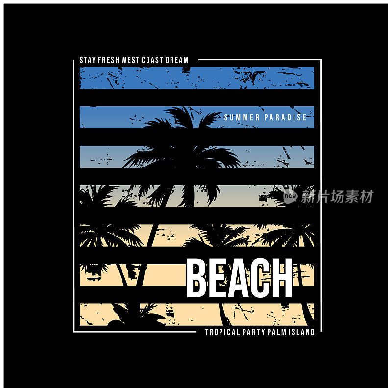 沙滩夏日天堂图形t恤矢量插画设计等用途