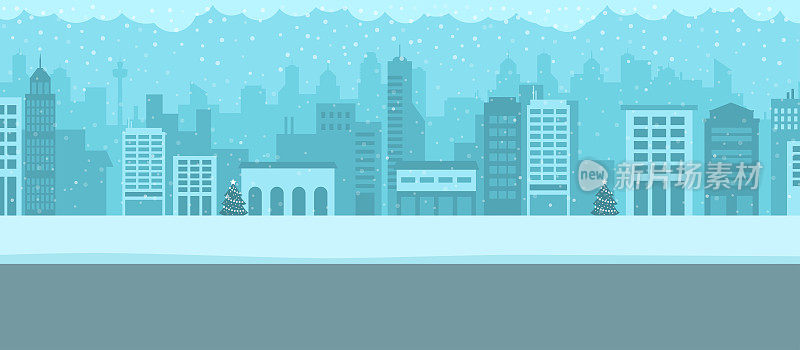 圣诞节下雪的城市风景