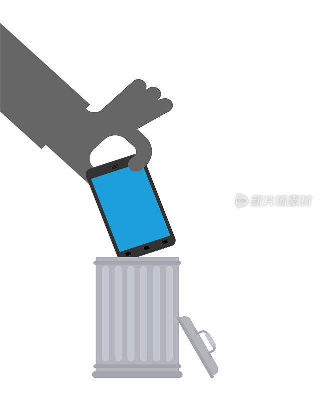 把智能手机扔进垃圾桶。手把电话扔进垃圾桶。