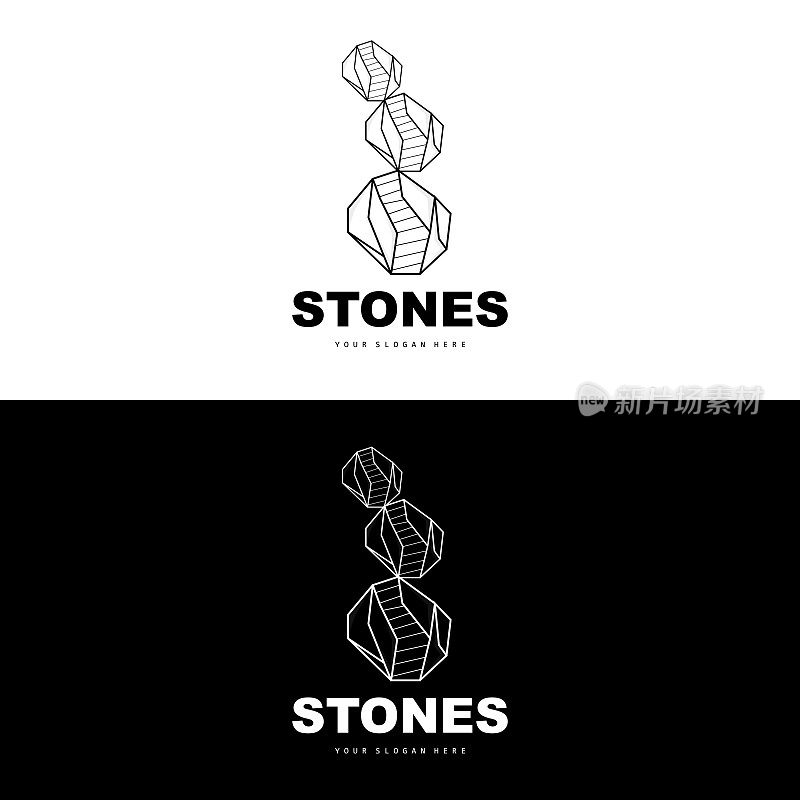 石头图标，矢量石头现代几何线风格，设计为审美装饰，品牌现代产品，简单的图标抽象美学几何线