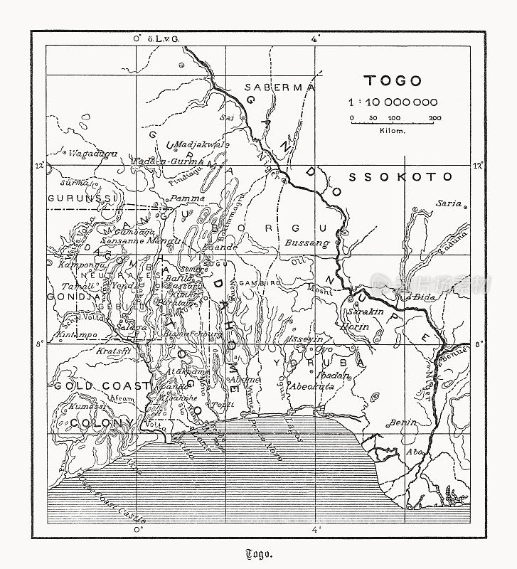 西非历史地图,木刻,1899年出版