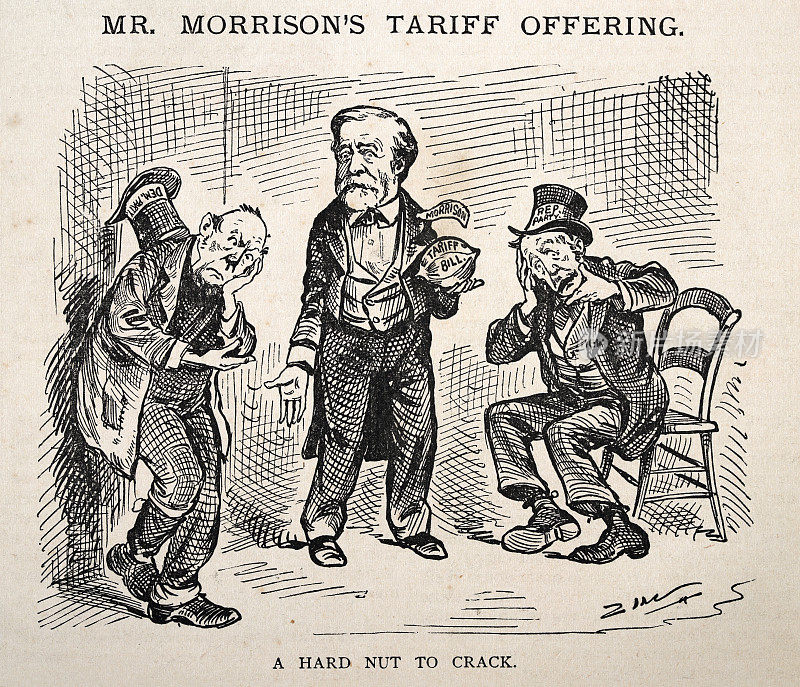 讽刺美国漫画，关于政治腐败，莫里森先生的关税祭，19世纪