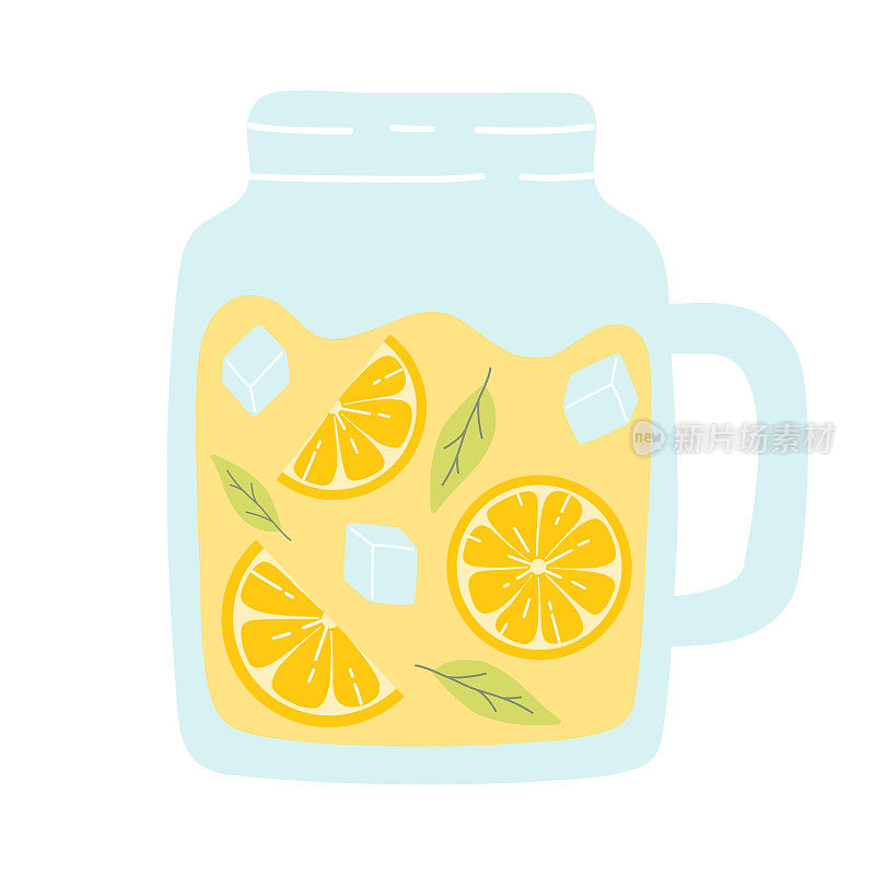 水罐加柠檬水。加柠檬、薄荷和冰块的柠檬水