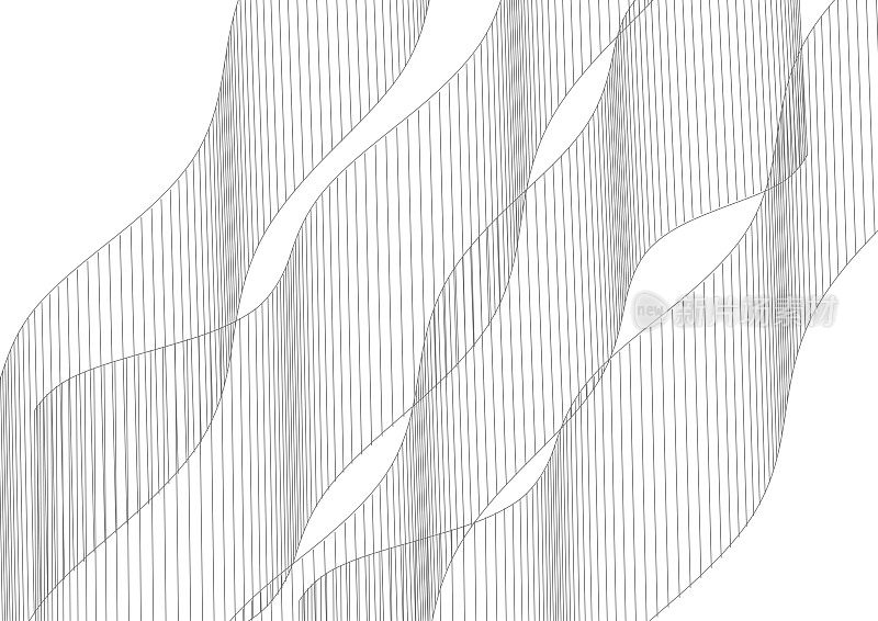 抽象黑白极简的曲线线条条纹丝带图案背景