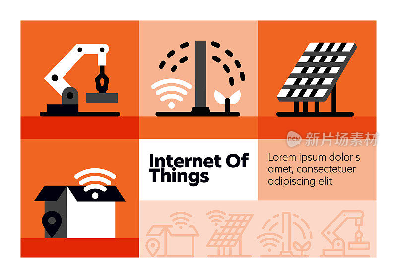 物联网线路图标集和横幅设计。