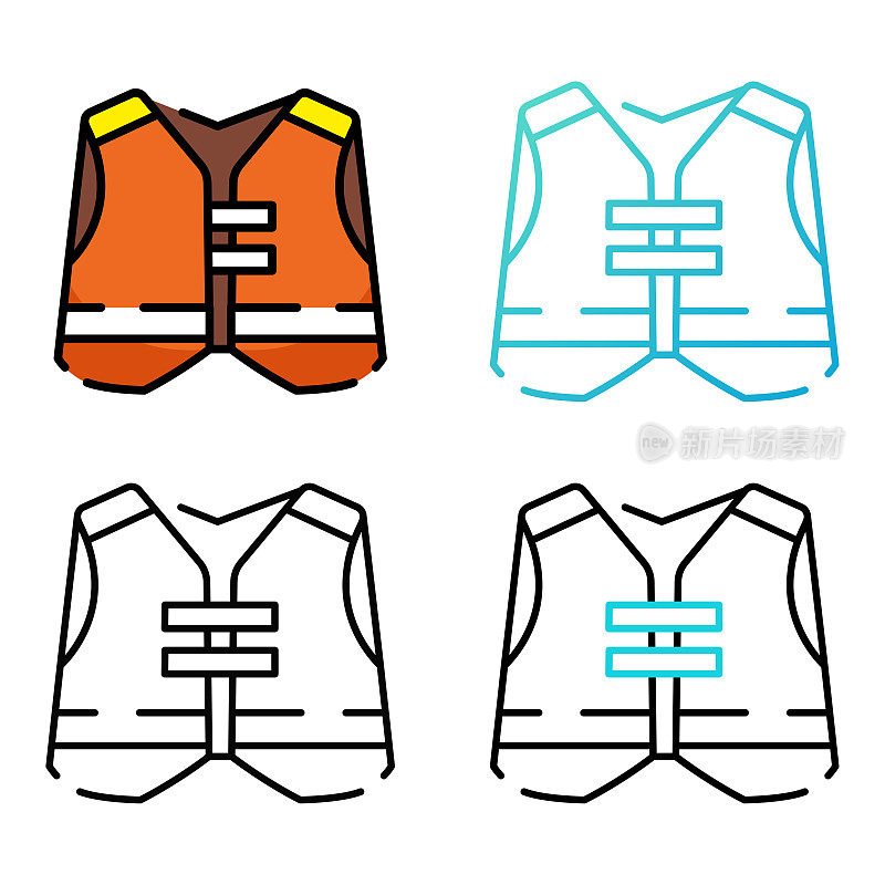 救生衣图标设计在四个变化的颜色